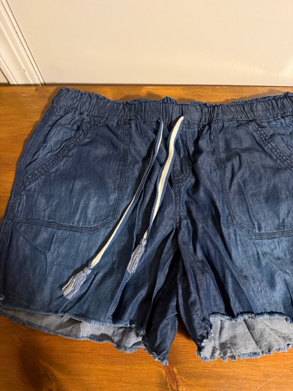 Signature Studio Dark Blue Denim Jean Shorts with White Drawstring